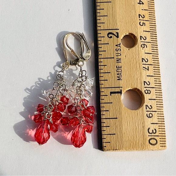 925 SS Crystal Earrings . Padparadscha and Clear. - Picture 3 of 4